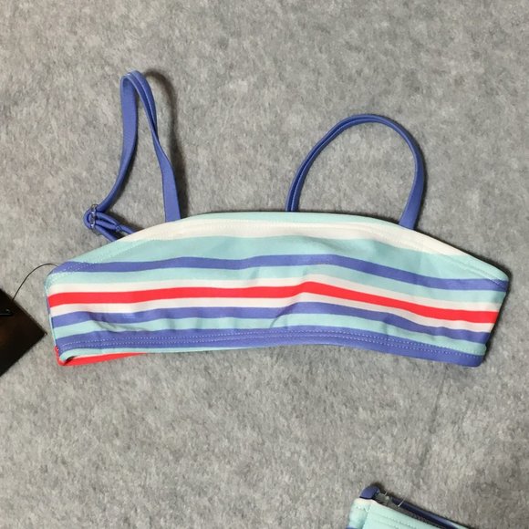 Art Class Girls Swimsuit XS 4/5 Bikini 2 Pieces Purple Orange Blue Stripes - Picture 2 of 11